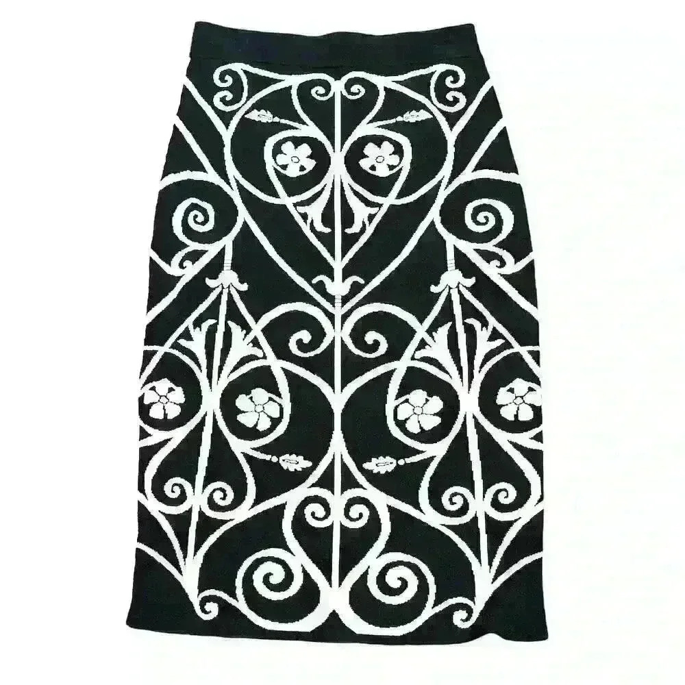 Yoana Baraschi Knit Beige/Black Skirt, XS Stretch, high-waist. Bodycon